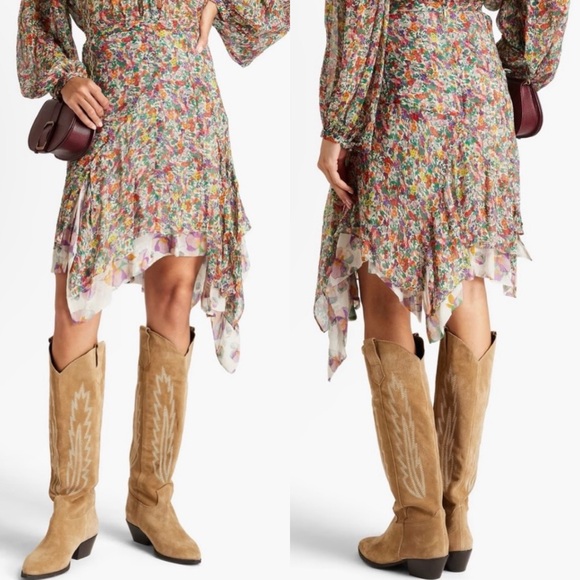 Isabel Marant Omyles layered floral-print silk-creponmini skirt FR 36 US 4